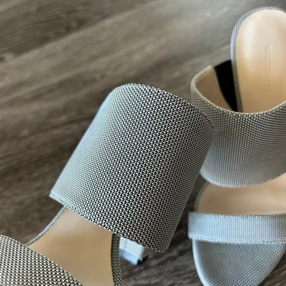 Emerson Fry Block Heel Mules Size US 7 Gray Canvas Double Strap Open Toe Sandals - Picture 9 of 13